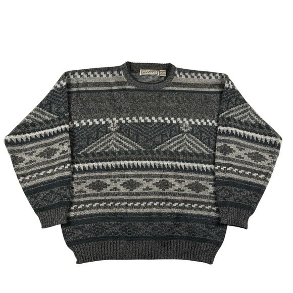 Vintage Gray Aztec Western Abstract Pattern Michael Gerald 90s Sweater Size XL - Picture 1 of 6